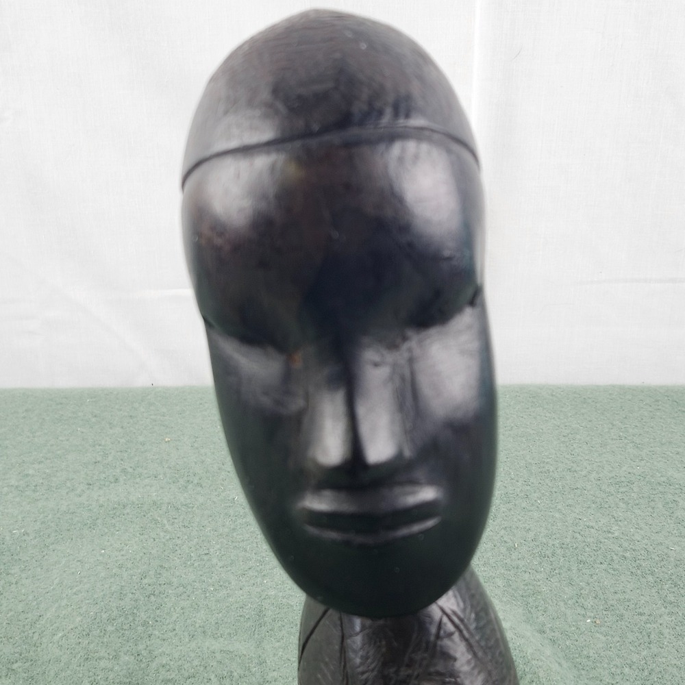 Vintage Kenya African Tribal Hand Carved Sculpture Ebony Wood‎ Bust Statue 10" - Picture 2 of 9